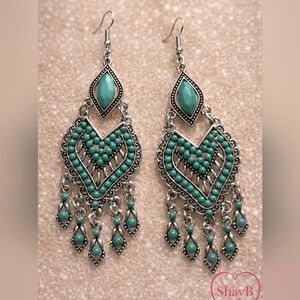 Green and Silver Chandelier Earrings